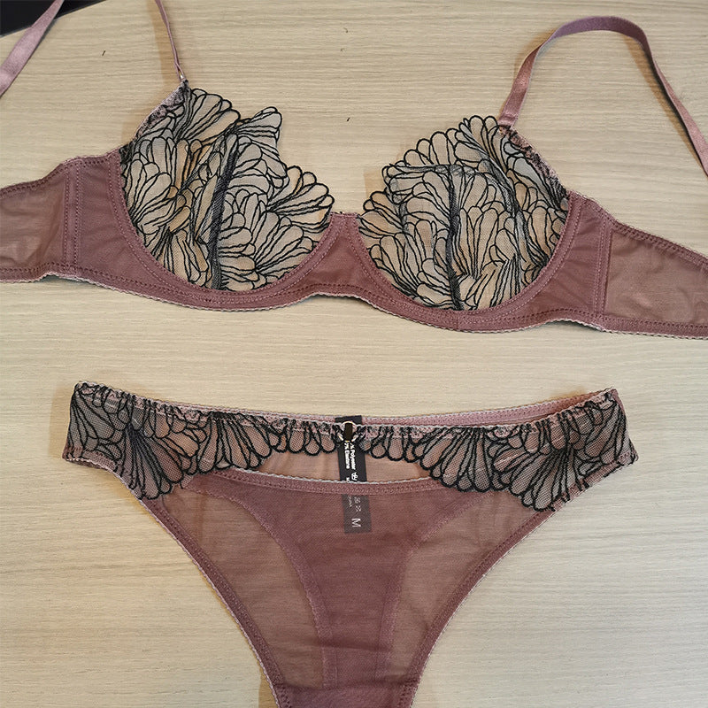 Sexy Lingerie French Style Ultra-Thin Embroidered Lace Lingerie for Large Busts, Minimizing and Anti-Sagging