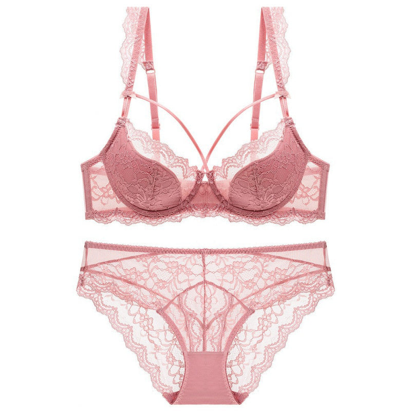 European and American Style Sexy Lace Lingerie Thin Cotton Large Bust Minimizer Plus Size Side Breast Collection Anti-Sagging Set