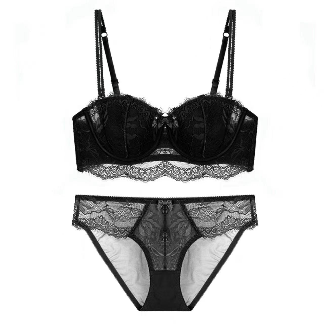 French Style Sexy Lace Half-Cup Strapless Anti-Slip Beautiful Back Large Bust Minimizing Set