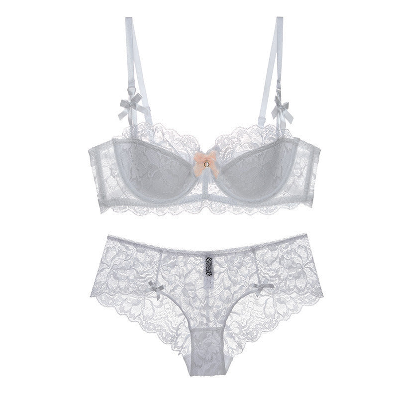 Sexy Lace Thin Cotton Large Bust Minimizer Plus Size Slightly Push-Up Anti-Sagging Lift Set