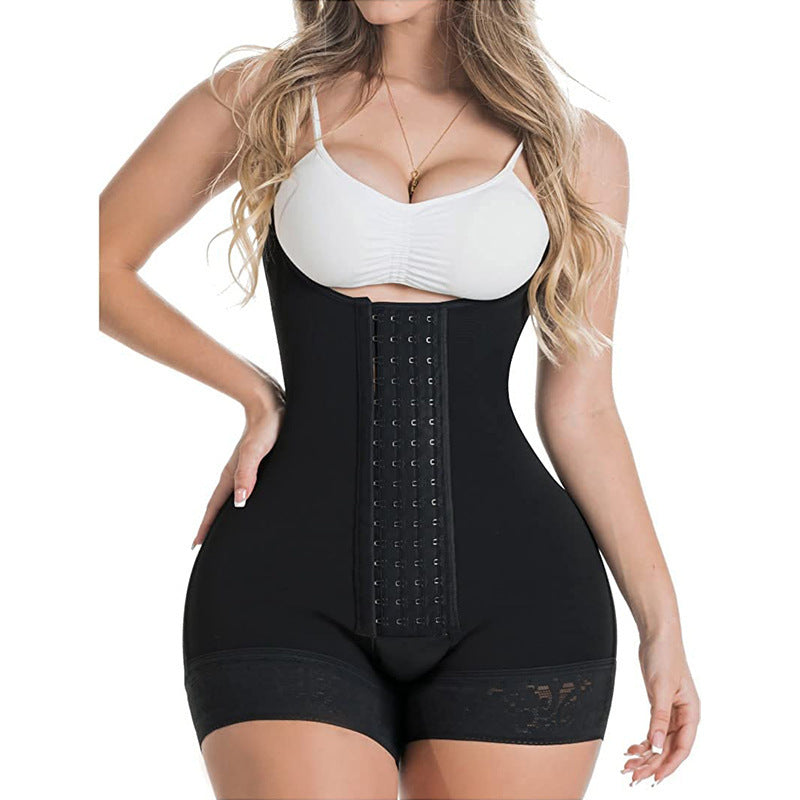 Four button plus size European and American style waist hip lifting jumpsuit