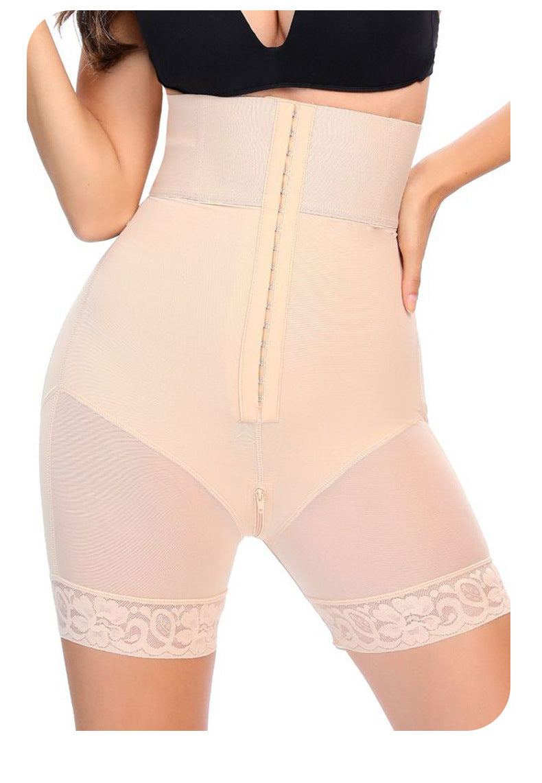 Europe and America increase high waisted and abdominal three row buckle tightening hip lifting pants