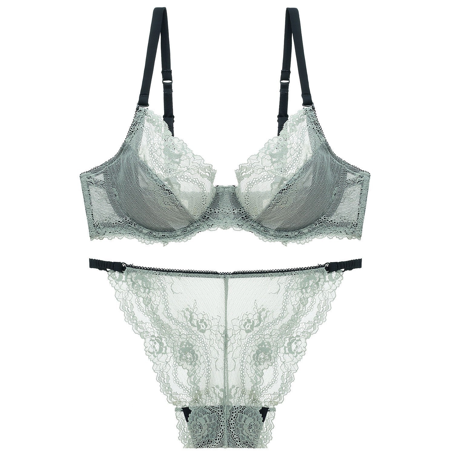 French Style Ultra-Thin Transparent Bra for Large Busts, Minimizing Effect, Plus Size, Anti-Sagging, Lift-Up Lace Set