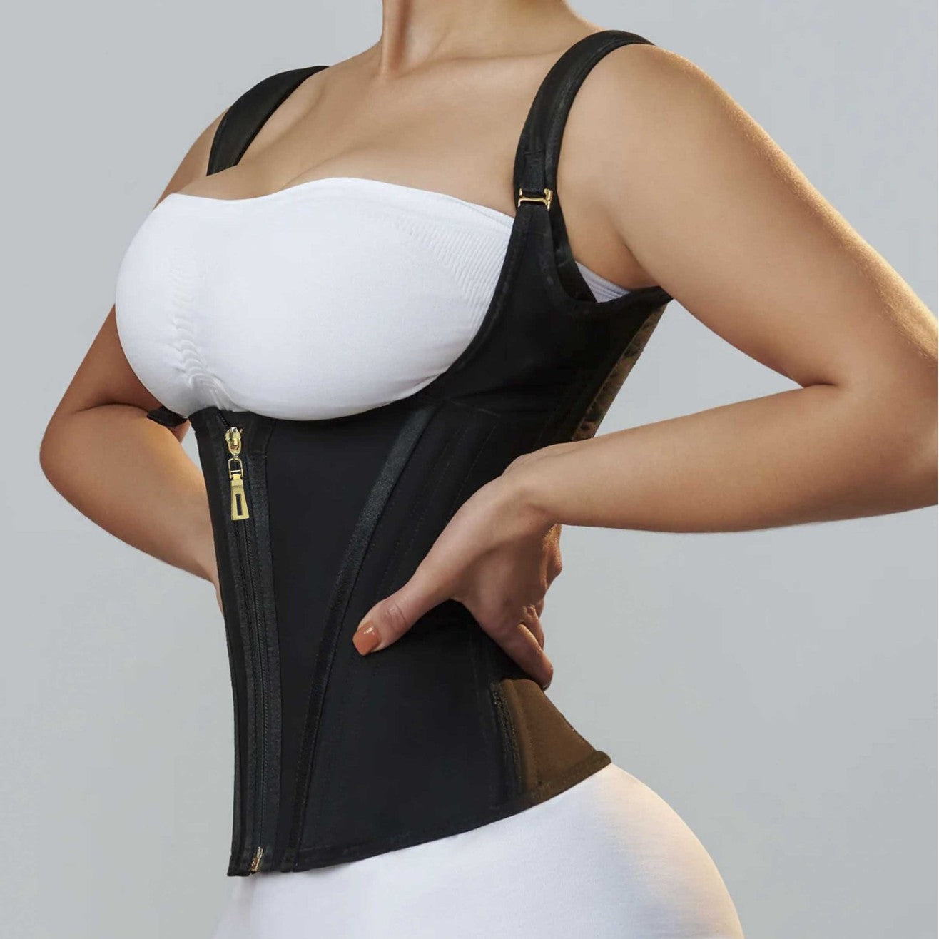 Latex Waist Cincher Outerwear Zipper Retro Top 15 Bone Tummy Control Vest