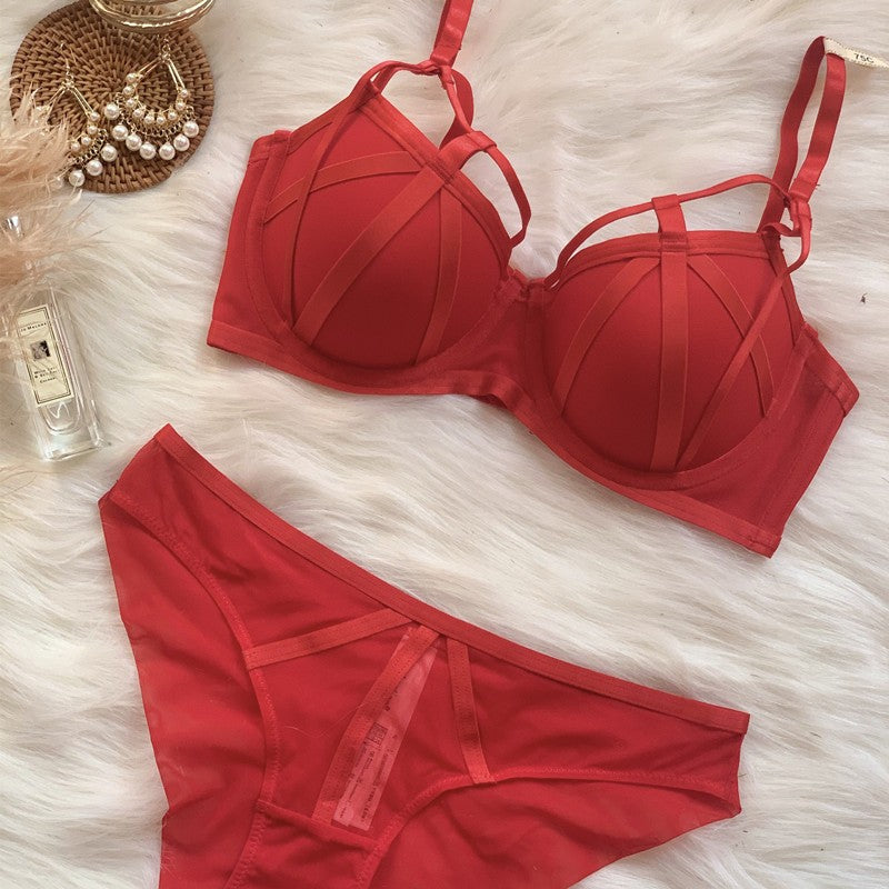 New European and American Style Sexy Lace-up Temptation Red Push-up Bra Plus Size Bra Set