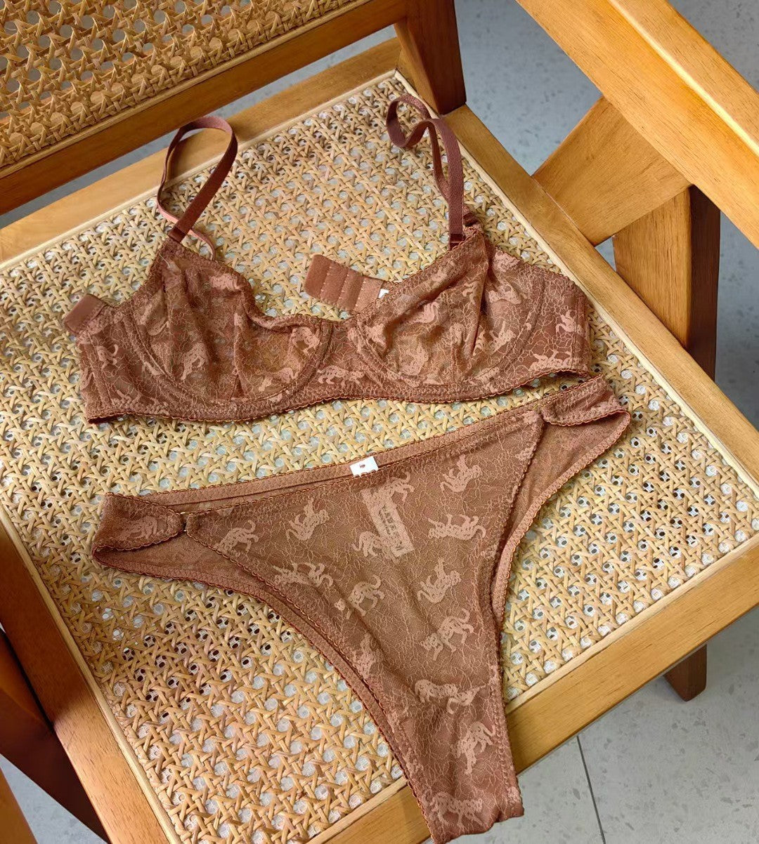 Sexy Lingerie Ultra-thin See-through Jacquard Lace Bra Set for Large Busts, Minimizing and Anti-sagging