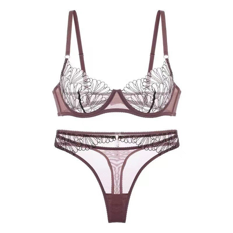 Sexy Lingerie French Style Ultra-Thin Embroidered Lace Lingerie for Large Busts, Minimizing and Anti-Sagging
