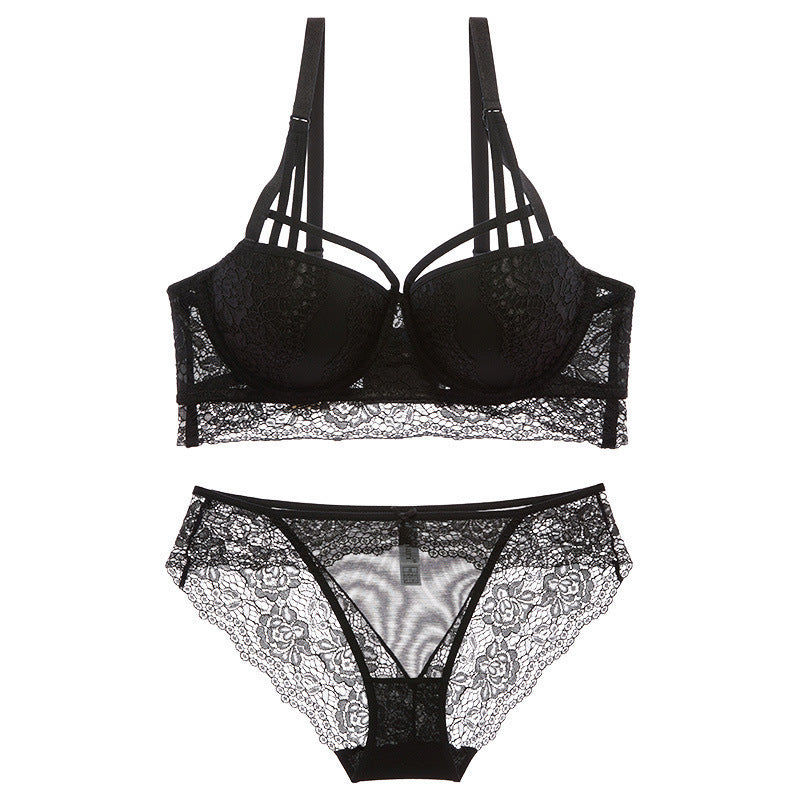 European and American Sexy Lace Small Chest Enhancing Push-Up Adjustable Bra Set with Side Support and Lift