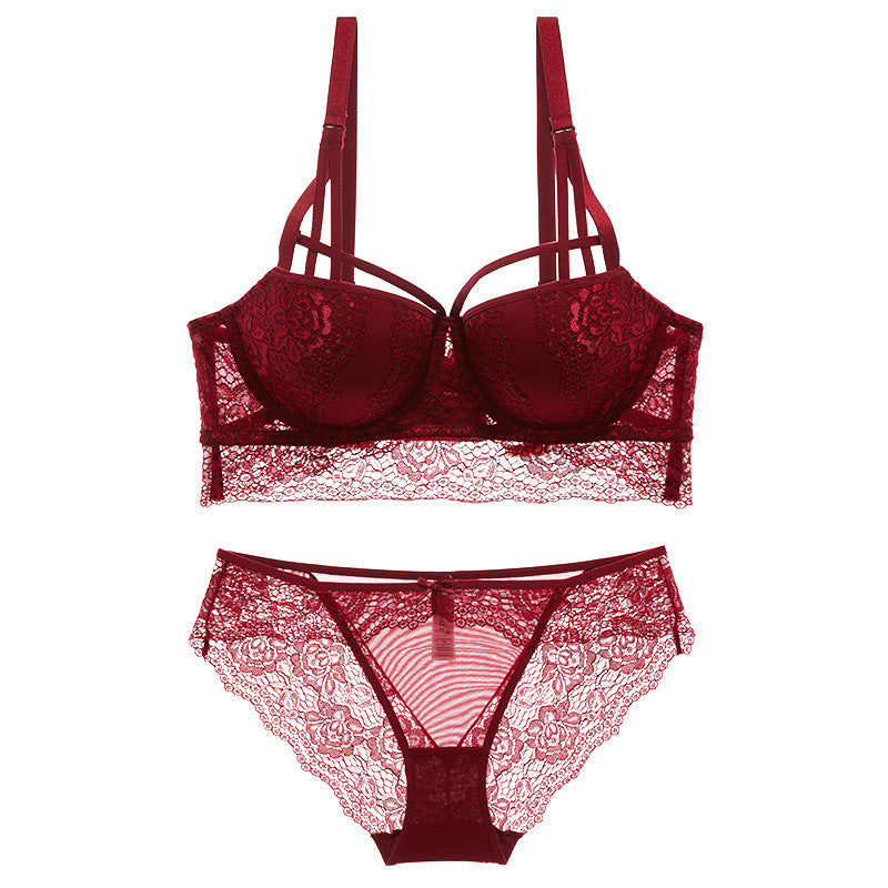 European and American Sexy Lace Small Chest Enhancing Push-Up Adjustable Bra Set with Side Support and Lift