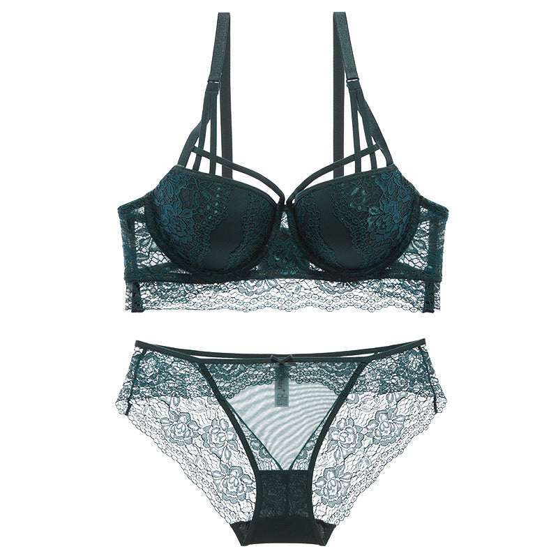 European and American Sexy Lace Small Chest Enhancing Push-Up Adjustable Bra Set with Side Support and Lift