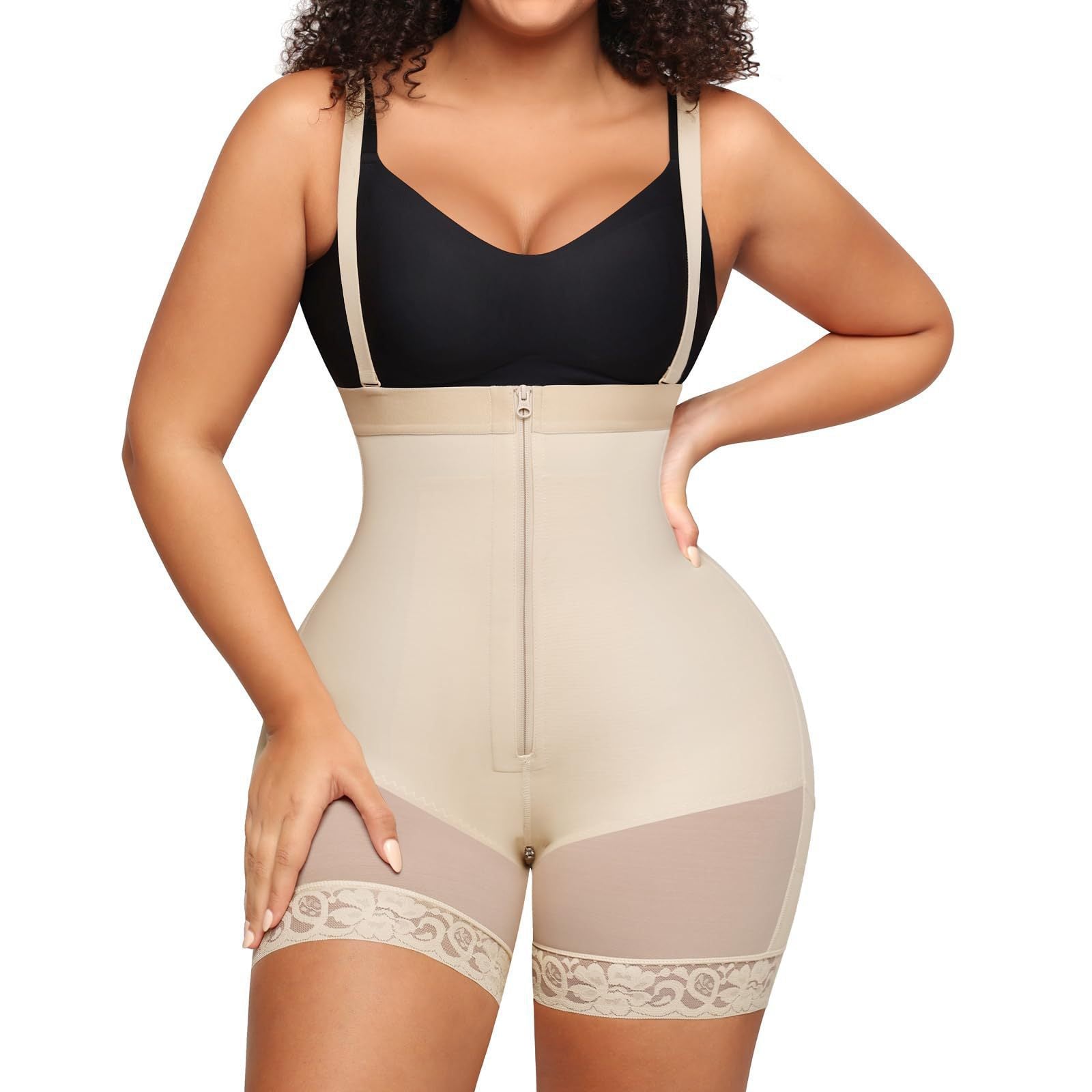 High Waist Detachable Strap Shapewear Bodysuit for Tummy Control and Butt Lifting Plus Size