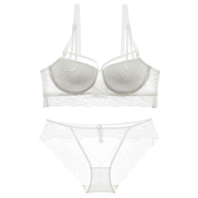 European and American Sexy Lace Small Chest Enhancing Push-Up Adjustable Bra Set with Side Support and Lift