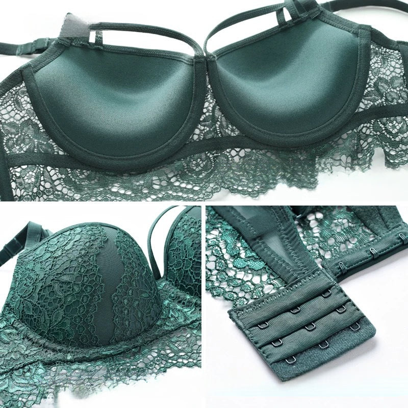 European and American Sexy Lace Small Chest Enhancing Push-Up Adjustable Bra Set with Side Support and Lift