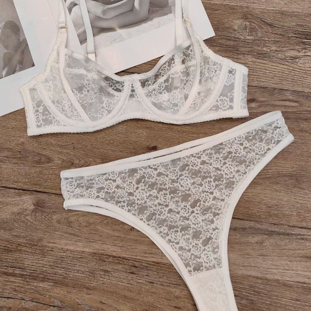 Sexy French Style Summer Ultra-Thin See-Through Lace Large Bust Minimizing Plus Size Lingerie Bra
