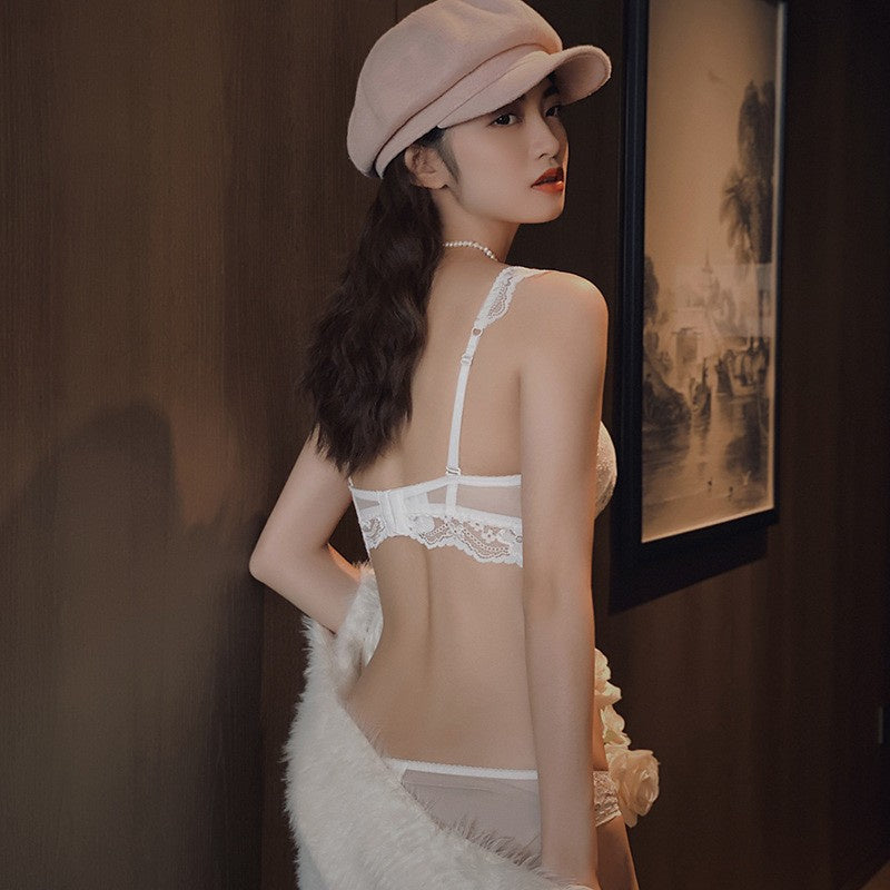French Style Sexy Lace Women's Wireless Push-Up Bra Set for Small Busts and Side Breast Collection