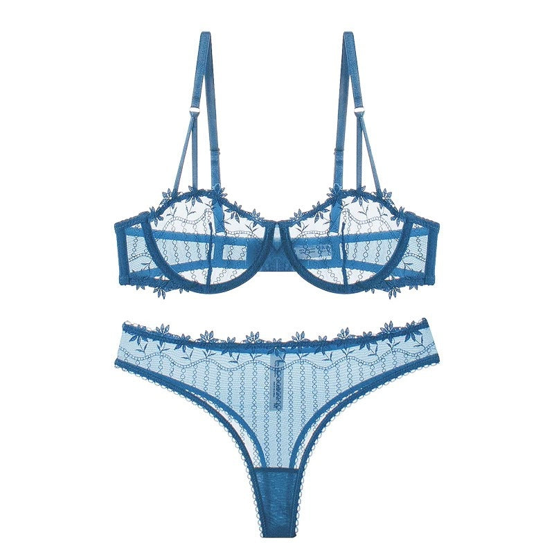 Sexy Lace Lingerie See-through Embroidery Erotic Lingerie Big Chest Minimizer Plus Size Bra Set