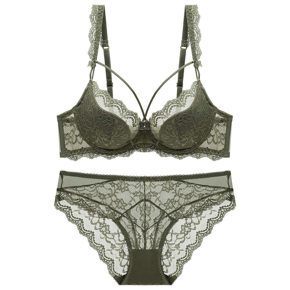 European and American Style Sexy Lace Lingerie Thin Cotton Large Bust Minimizer Plus Size Side Breast Collection Anti-Sagging Set