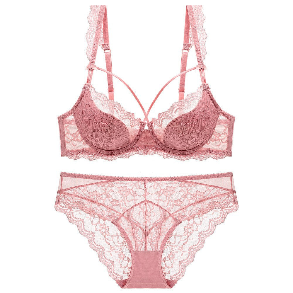 European and American Style Sexy Lace Lingerie Thin Cotton Large Bust Minimizer Plus Size Side Breast Collection Anti-Sagging Set