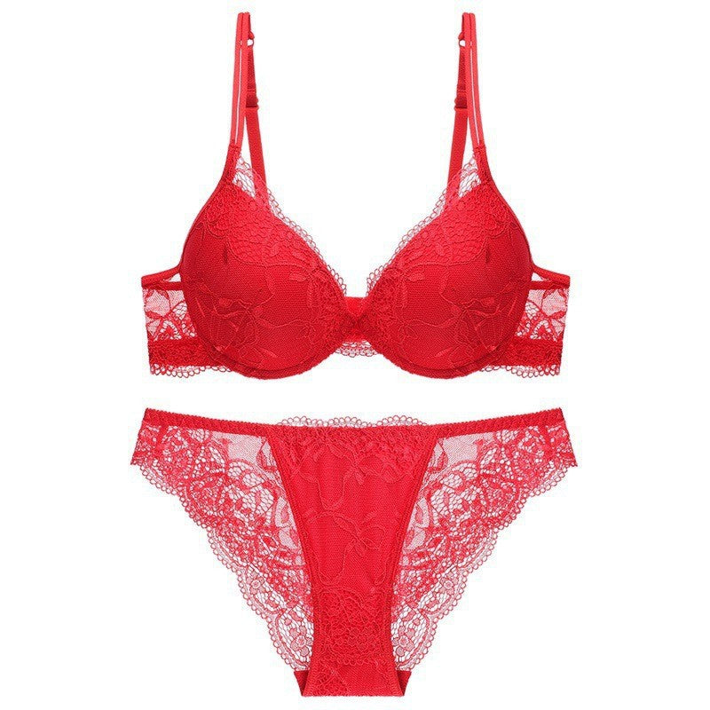 European and American Sexy Deep V Small Chest Enhancing Anti-Sagging Lace Bra Set