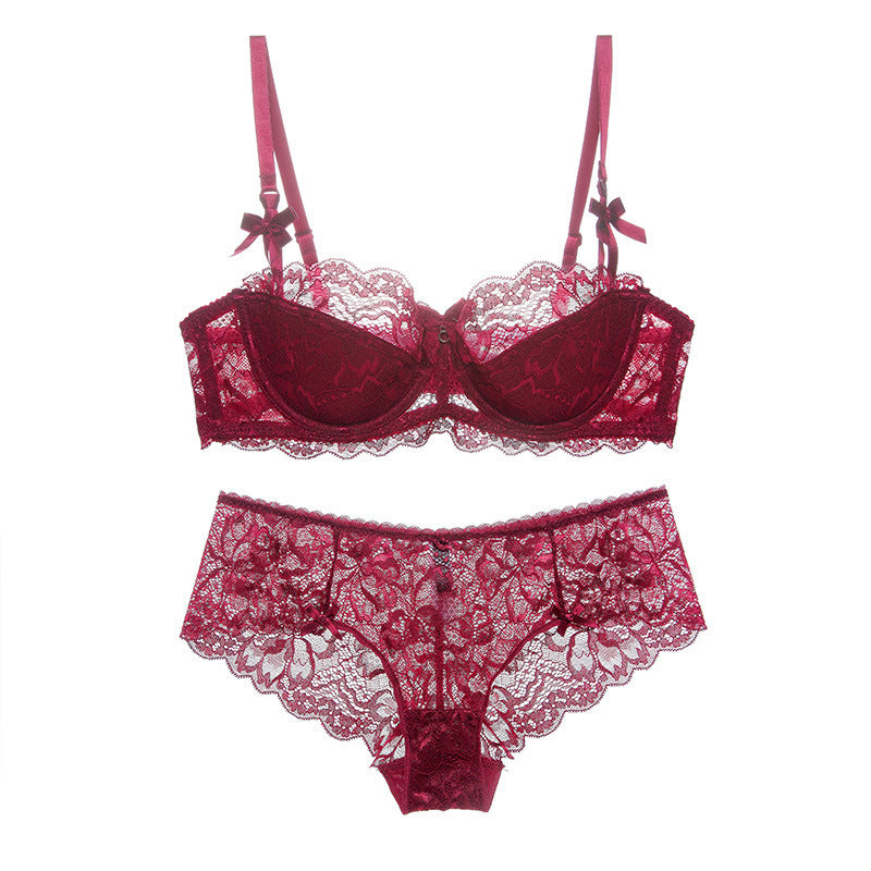 Sexy Lace Thin Cotton Large Bust Minimizer Plus Size Slightly Push-Up Anti-Sagging Lift Set