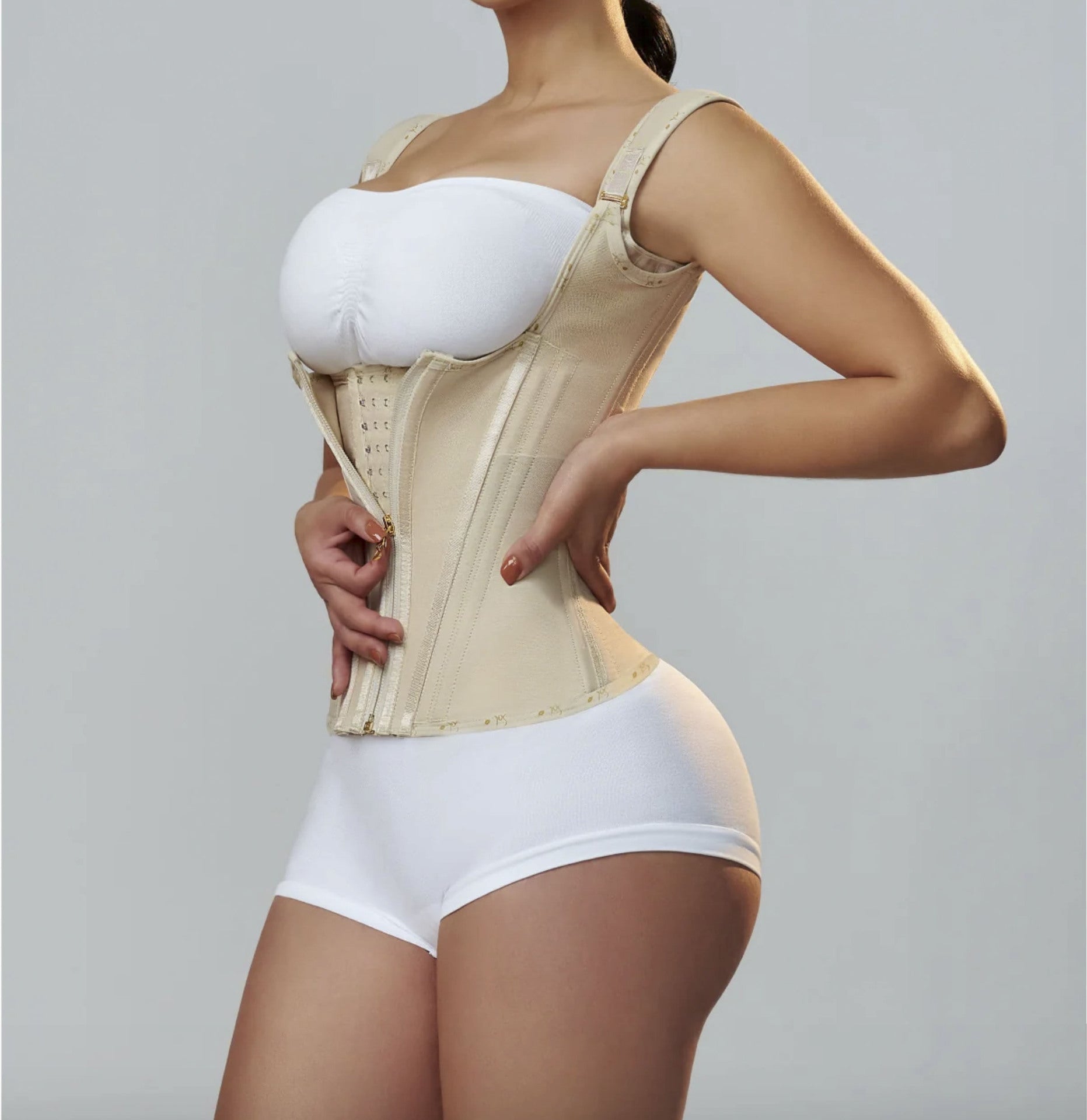 Latex Waist Cincher Outerwear Zipper Retro Top 15 Bone Tummy Control Vest