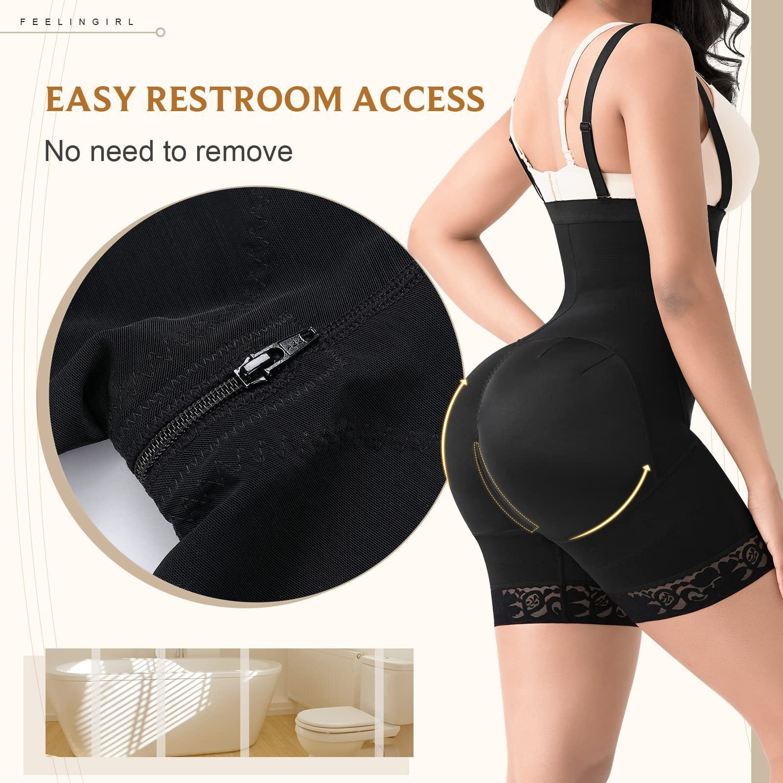 High Waist Detachable Strap Shapewear Bodysuit for Tummy Control and Butt Lifting Plus Size