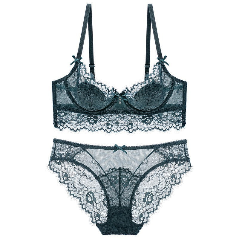 Sexy Eyelash Lace Thin Bunny Ear Cup French Style Large Bust Minimizer Plus Size Bra Set
