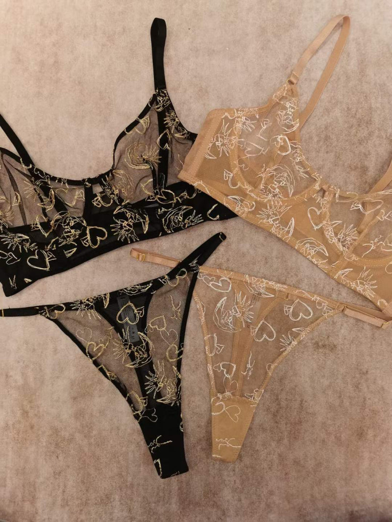 Sexy New Underwear Ultra-Thin See-Through Lace Sexy Underwear Big Chest Makes You Look Smaller Embroidery Set