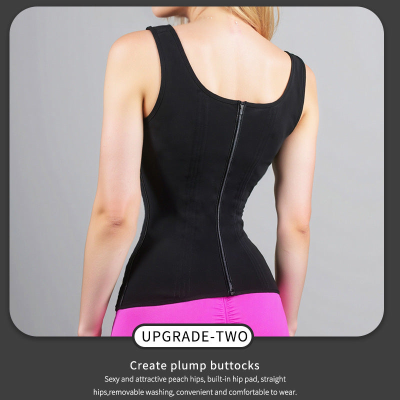 Women's outdoor fitness waist anti roll vest with bra, zipper shaping top