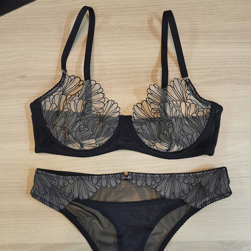 Sexy Lingerie French Style Ultra-Thin Embroidered Lace Lingerie for Large Busts, Minimizing and Anti-Sagging