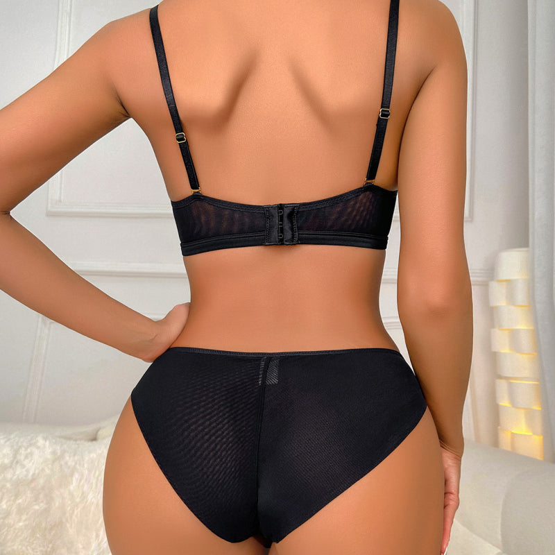 European and American Sexy Eyelash Lace Half Cup Small Chest Enhancing Large Size Anti-Sagging Push-Up Set