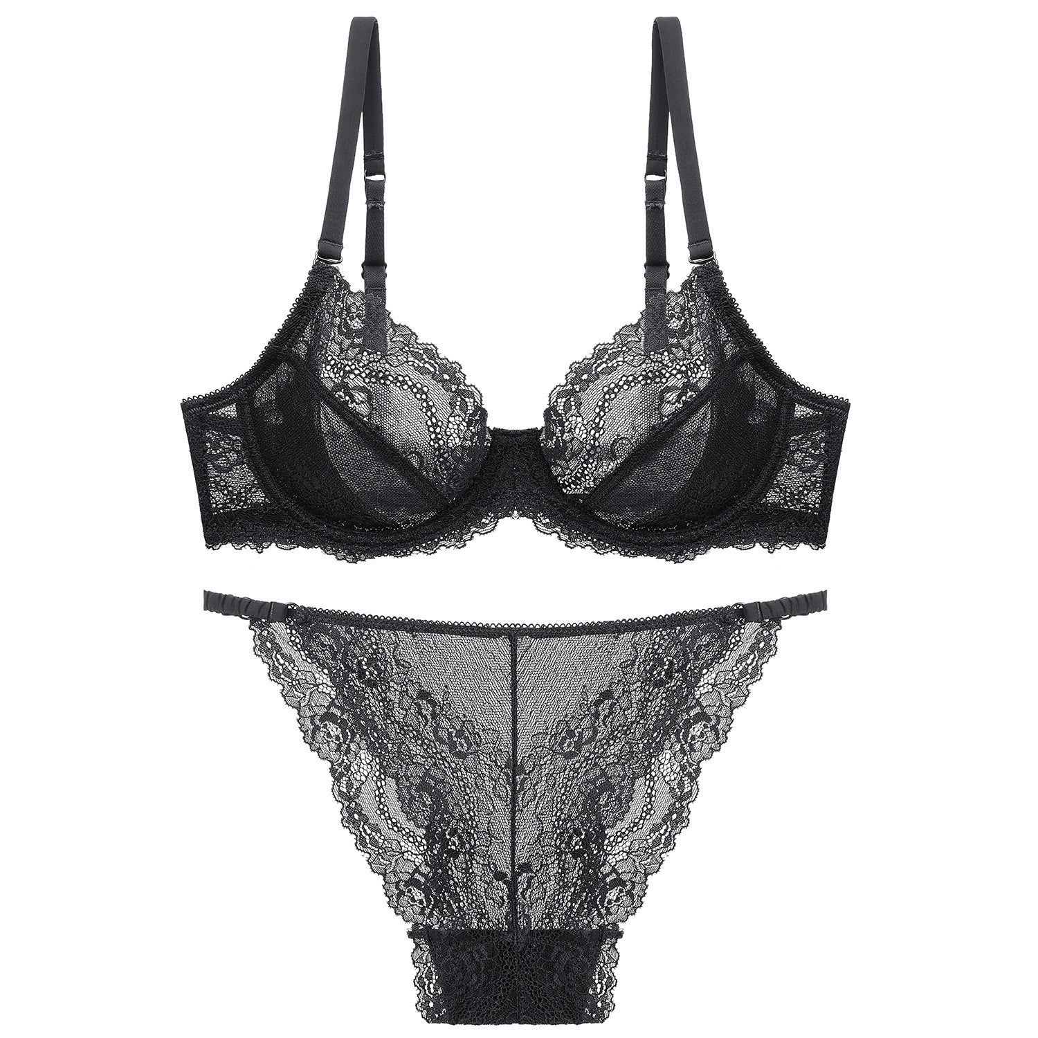 French Style Ultra-Thin Transparent Bra for Large Busts, Minimizing Effect, Plus Size, Anti-Sagging, Lift-Up Lace Set