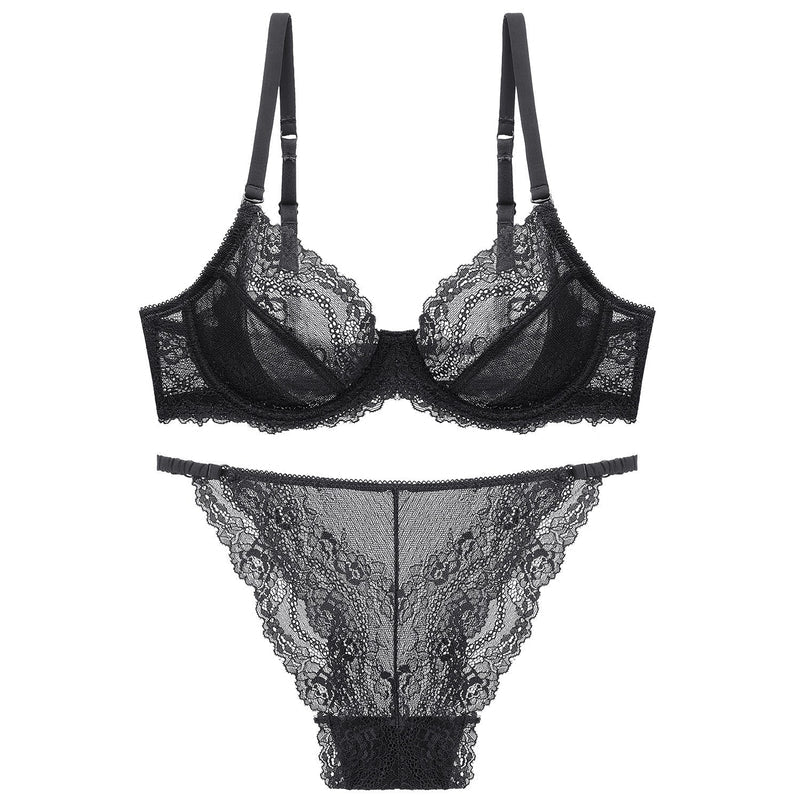 French Style Ultra-Thin Transparent Bra for Large Busts, Minimizing Effect, Plus Size, Anti-Sagging, Lift-Up Lace Set