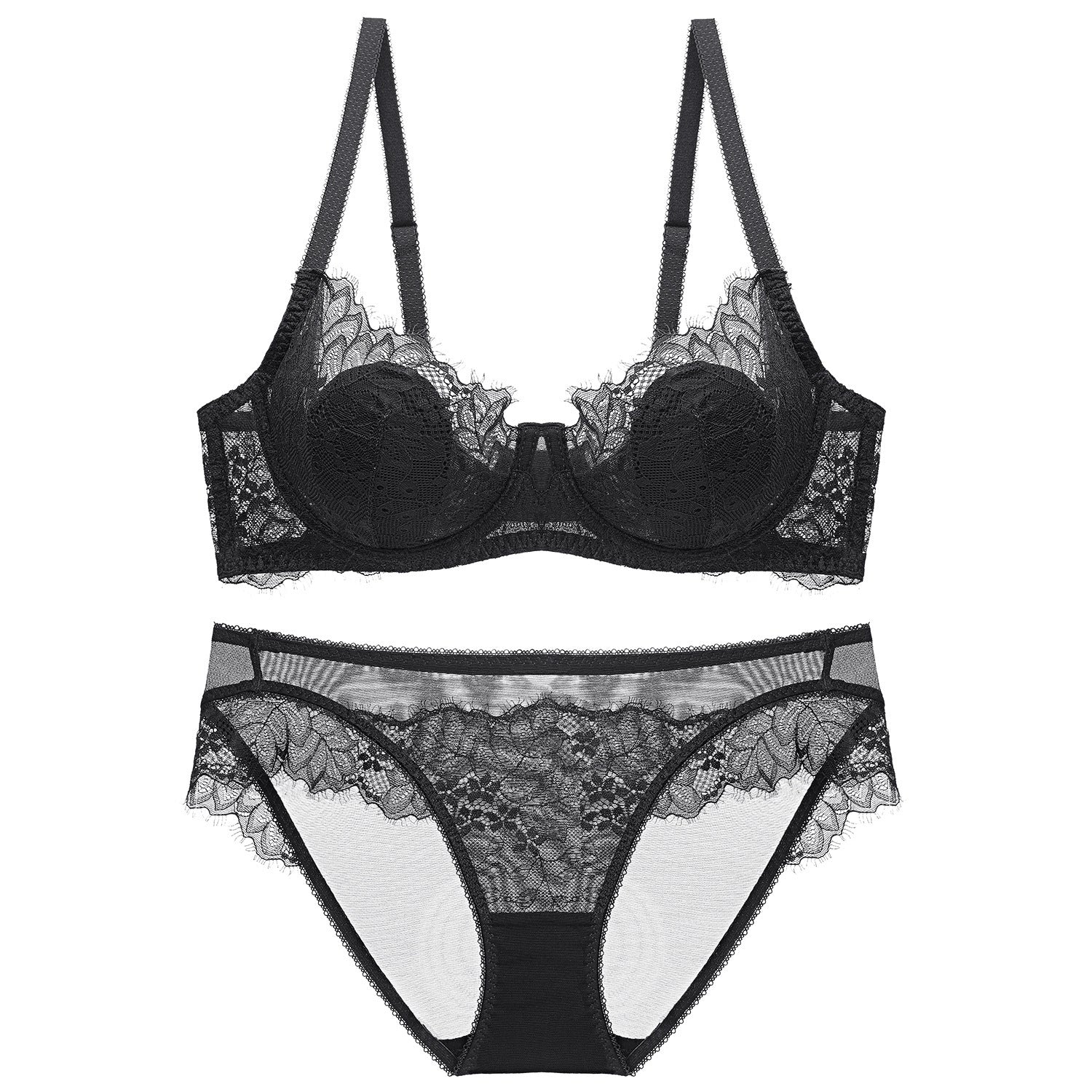 Sexy Transparent Lace Thin Cotton Rabbit Ear Cup Large Bust Minimizer Plus Size Bra Set