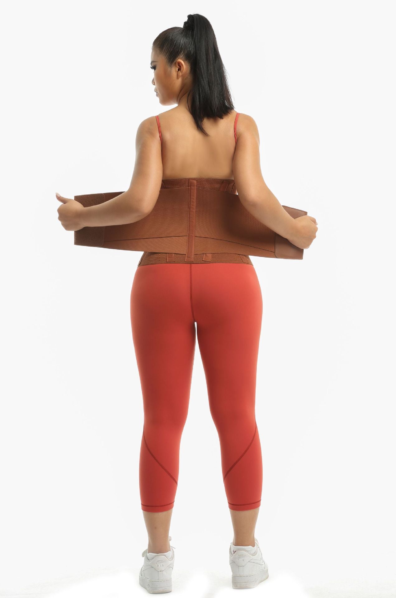 Women's Fitness Waist Trainer Belt Zipper Style Brown Double Layer Compression