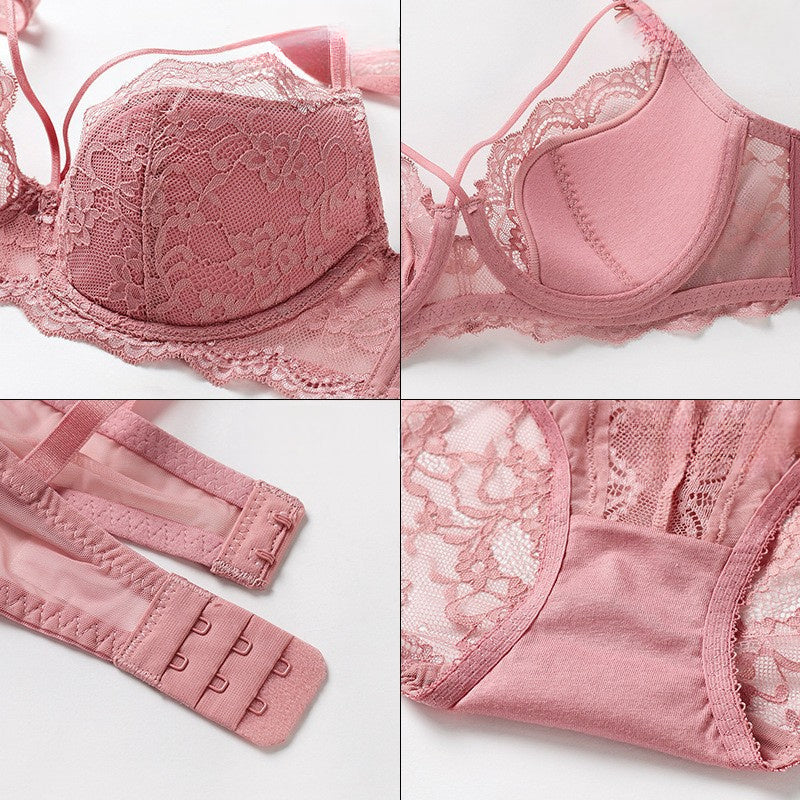 European and American Style Sexy Lace Lingerie Thin Cotton Large Bust Minimizer Plus Size Side Breast Collection Anti-Sagging Set