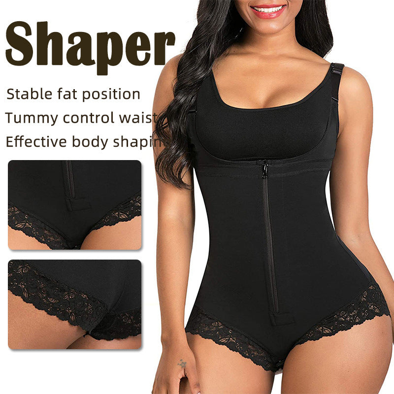 European and American Style Camisole Shapewear Body Shaping Lace Bodysuit Triangle Zipper Butt Lift Shapewear