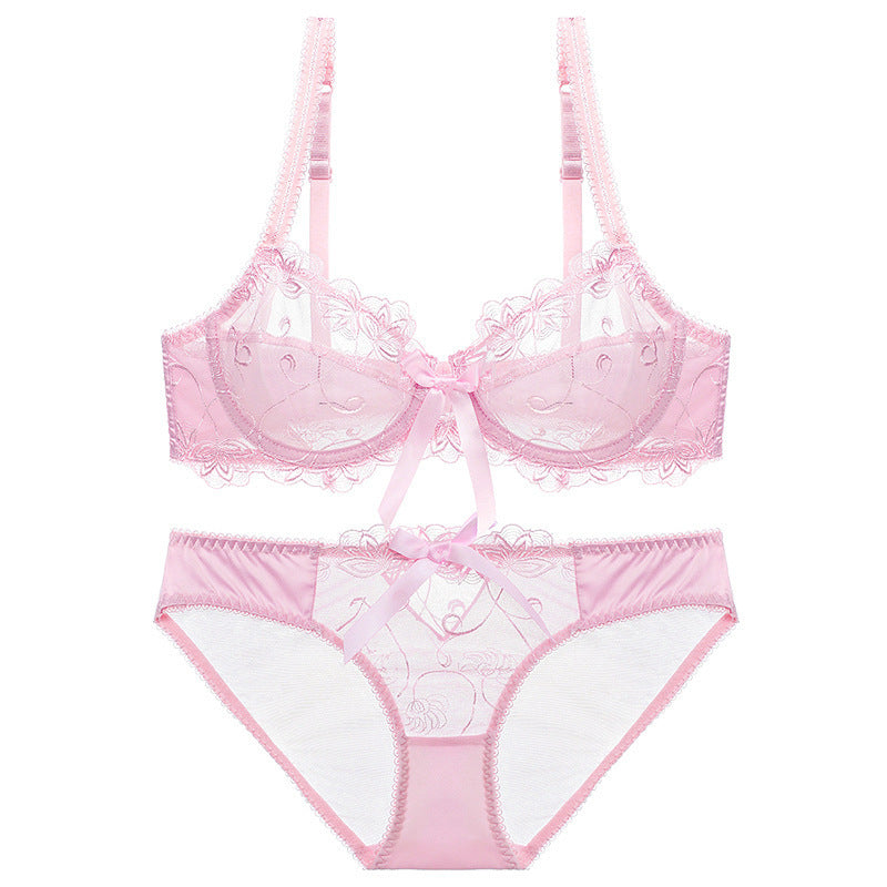 Sexy Lingerie Ultra-Thin Transparent Large Bust Minimizer Plus Size Anti-Sagging Lace Bra Set