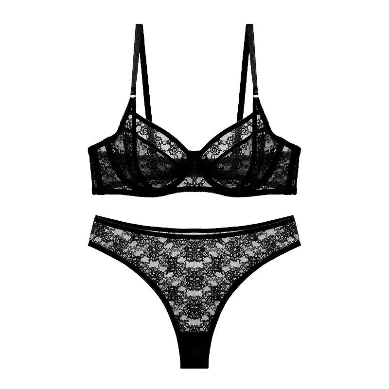 Sexy French Style Summer Ultra-Thin See-Through Lace Large Bust Minimizing Plus Size Lingerie Bra
