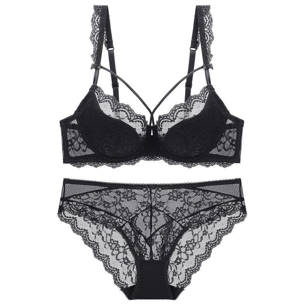 European and American Style Sexy Lace Lingerie Thin Cotton Large Bust Minimizer Plus Size Side Breast Collection Anti-Sagging Set