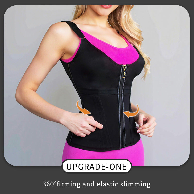 Women's outdoor fitness waist anti roll vest with bra, zipper shaping top