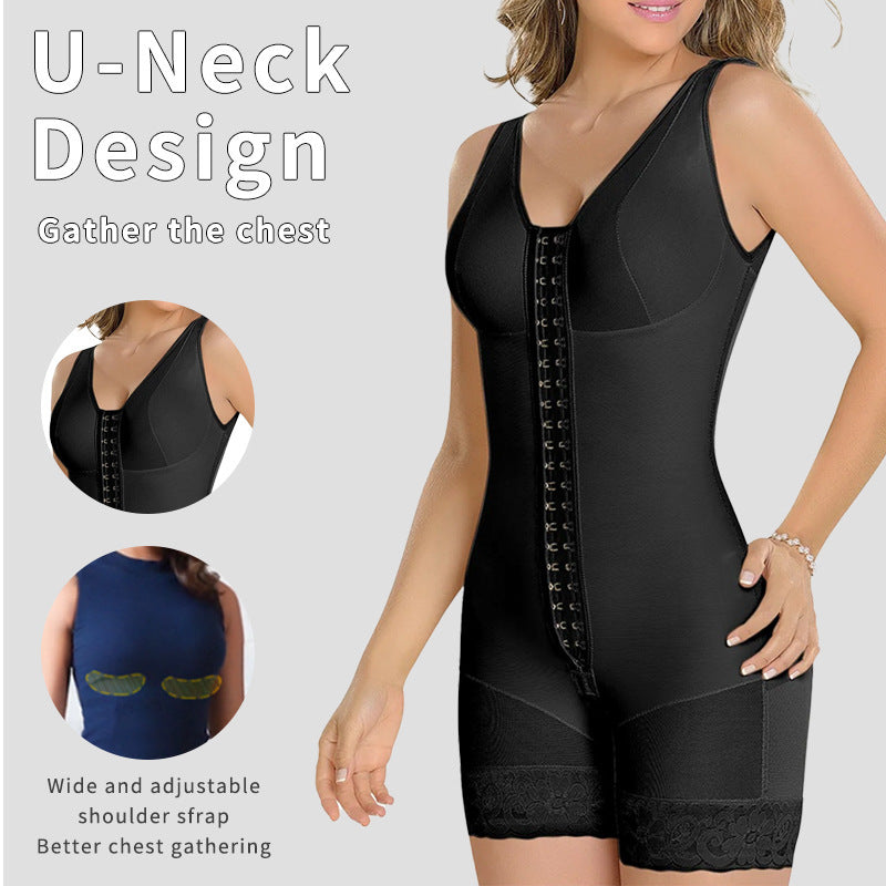 Increase the size of the full body hip lifting button shapewear, crotch zipper jumpsuit