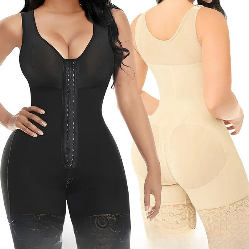 Increase the size of the full body hip lifting button shapewear, crotch zipper jumpsuit