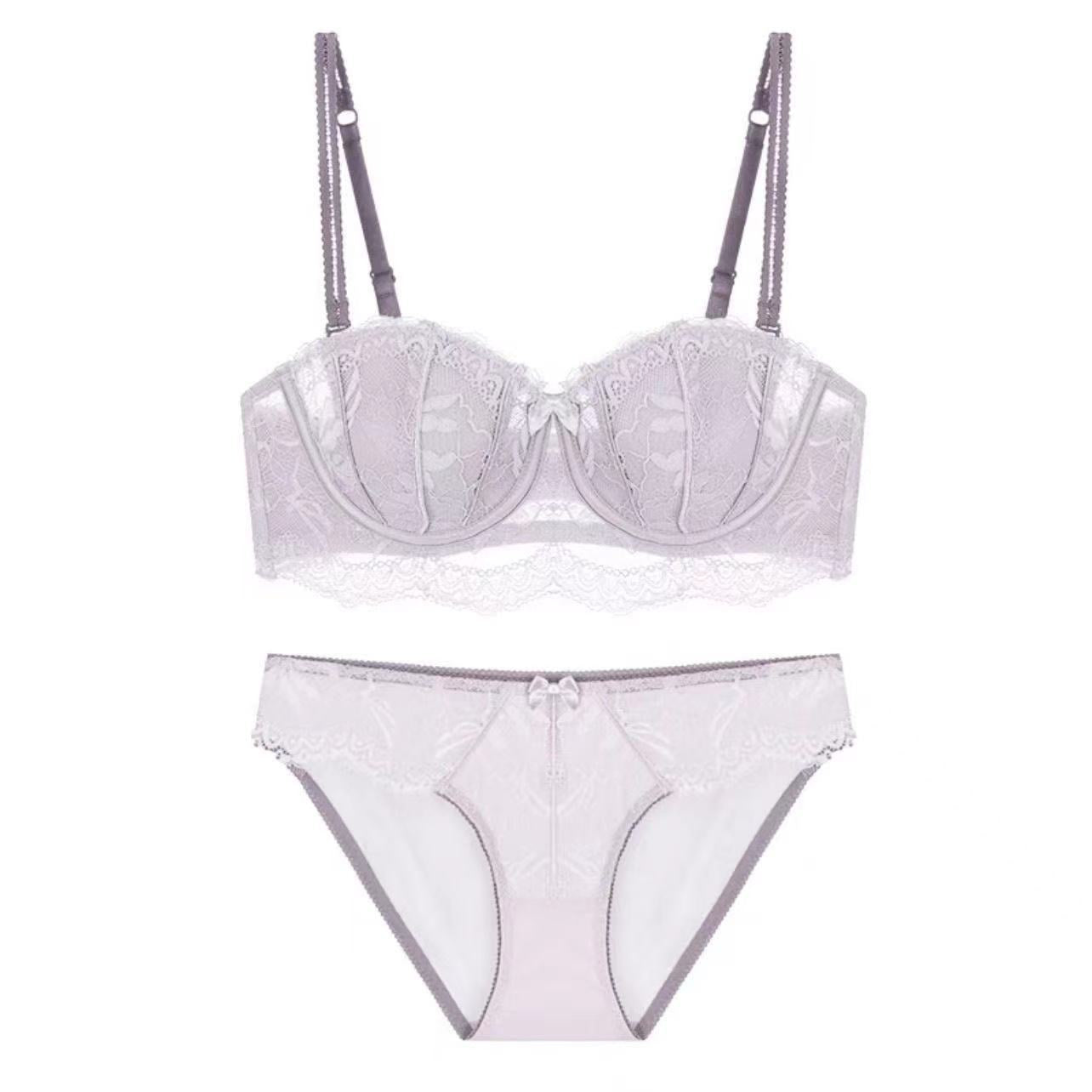 French Style Sexy Lace Half-Cup Strapless Anti-Slip Beautiful Back Large Bust Minimizing Set