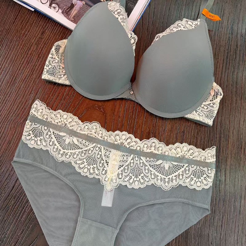 French Sexy Gap Stitching Lace Bra Small Chest Large Gather-up Upper Bra