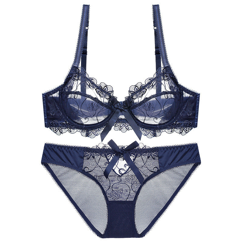 Sexy Lingerie Ultra-Thin Transparent Large Bust Minimizer Plus Size Anti-Sagging Lace Bra Set