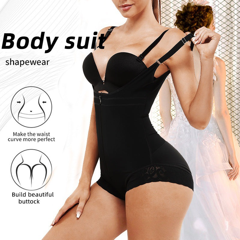 European and American Style Camisole Shapewear Body Shaping Lace Bodysuit Triangle Zipper Butt Lift Shapewear