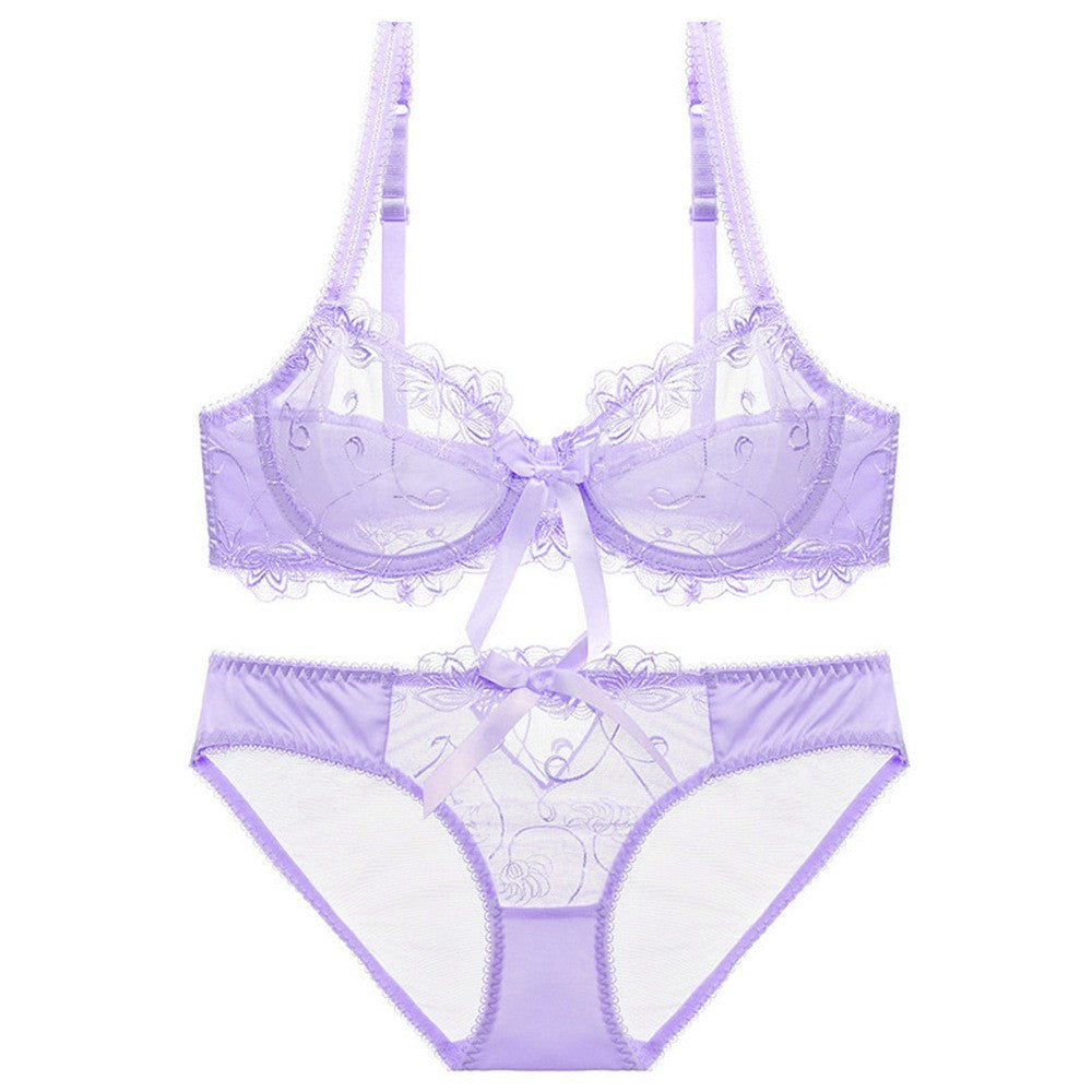 Sexy Lingerie Ultra-Thin Transparent Large Bust Minimizer Plus Size Anti-Sagging Lace Bra Set