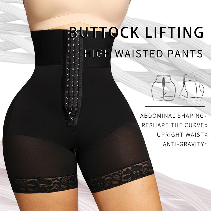 Europe and America increase high waisted and abdominal three row buckle tightening hip lifting pants