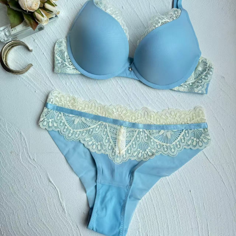 French Sexy Gap Stitching Lace Bra Small Chest Large Gather-up Upper Bra